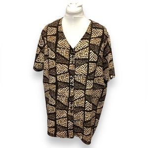 TR Bentley Plus Women’s Short Sleeve Button Down Shirt VTG 90s Ethnic Brown 18W